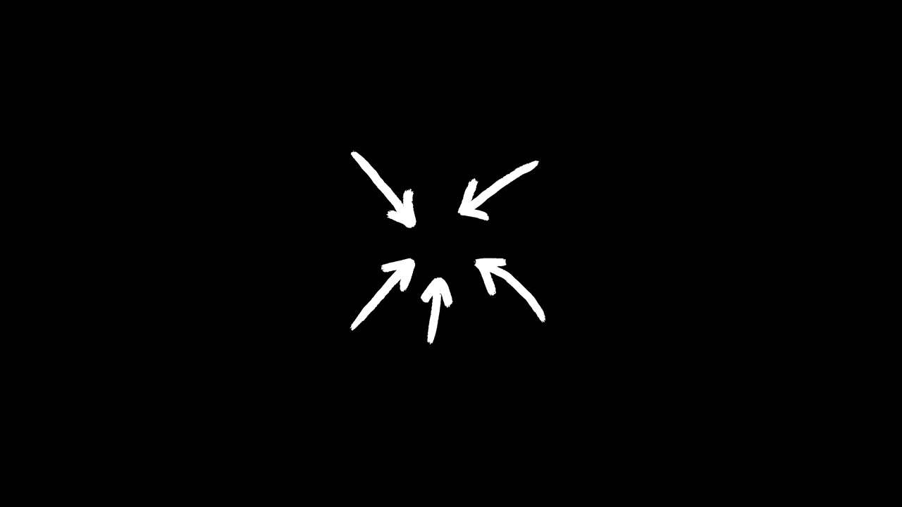 Animated Hand-Drawn White Arrows Pointing to Center on Black Background