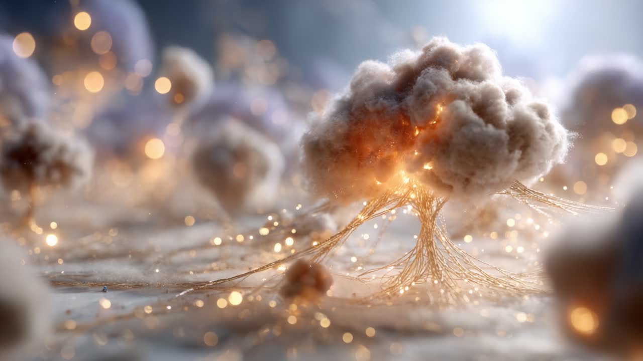 An Enchanting Vision of a Luminous Cloud Tree Surrounded by Sparkling Lights, Evoking a Dreamlike Atmosphere of Nature's Wonders and Magical Serenity