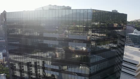 aerial shot of a glass walled corporate headquarters in america