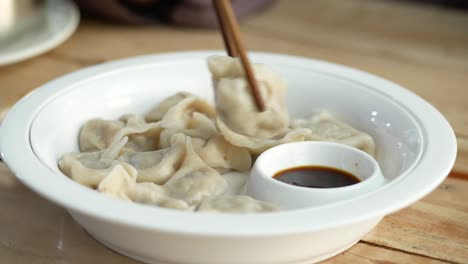 delicious dumplings with dipping sauce