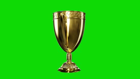 cute golden champions bowl on green screen , isolated