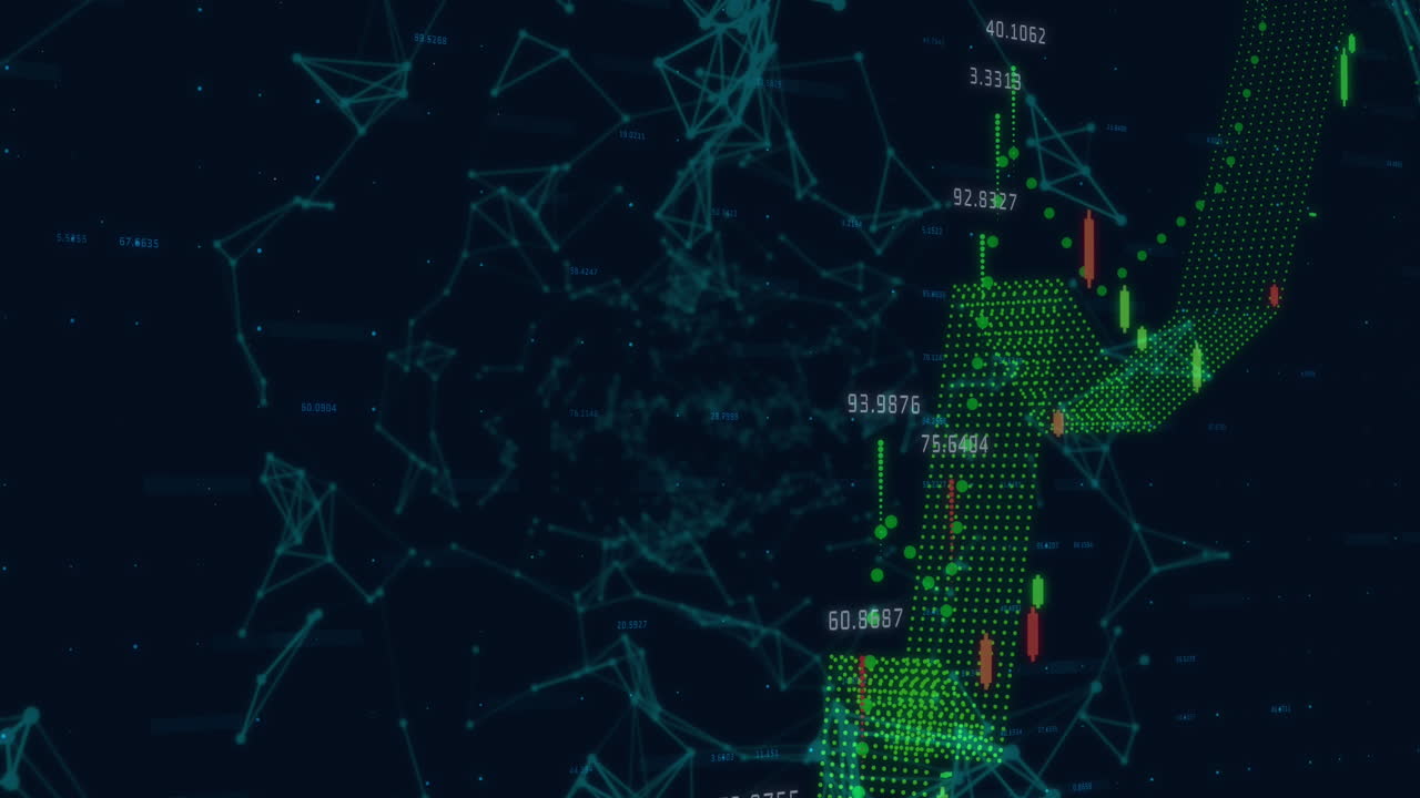 Animation of data processing and shapes on black background