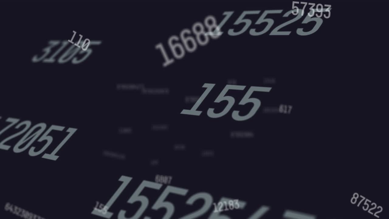 animación digital de múltiples números cambiantes que se mueven y flotan contra un fondo azul