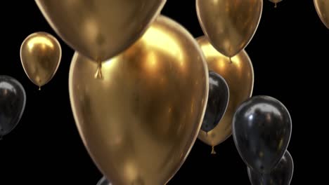 bucle volando globos dorados y negros con canal alfa
