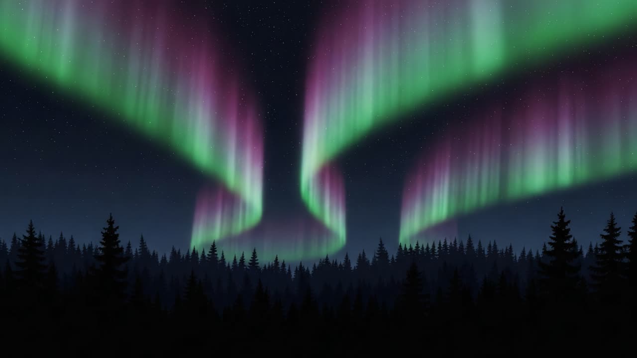 Aurora Borealis over a Pine Forest at Night