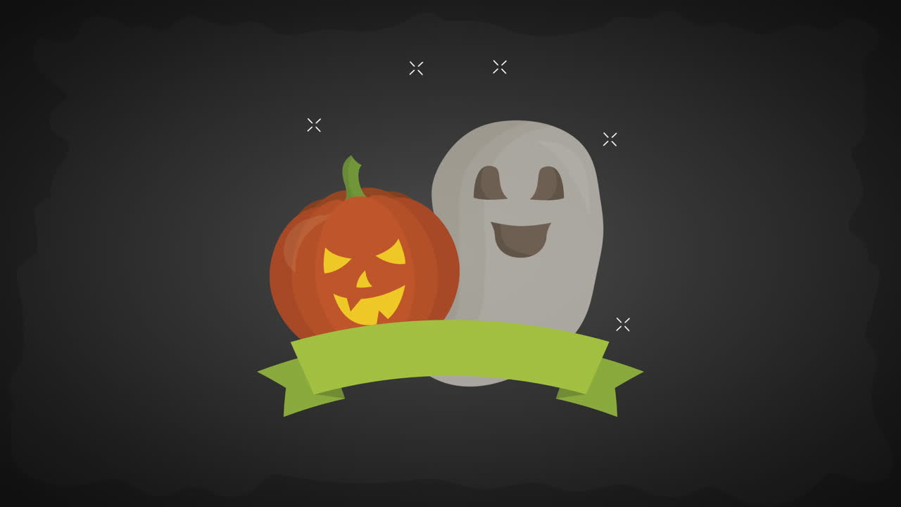 feliz celebración de halloween con animación de fantasmas y calabazas