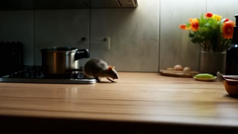 rat consumes food left on a kitchen counter, highlighting issues of pest presence and potential health hazards