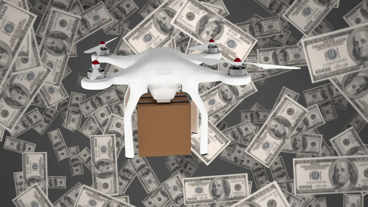 돈 대가로 배달 드론의 애니메이션