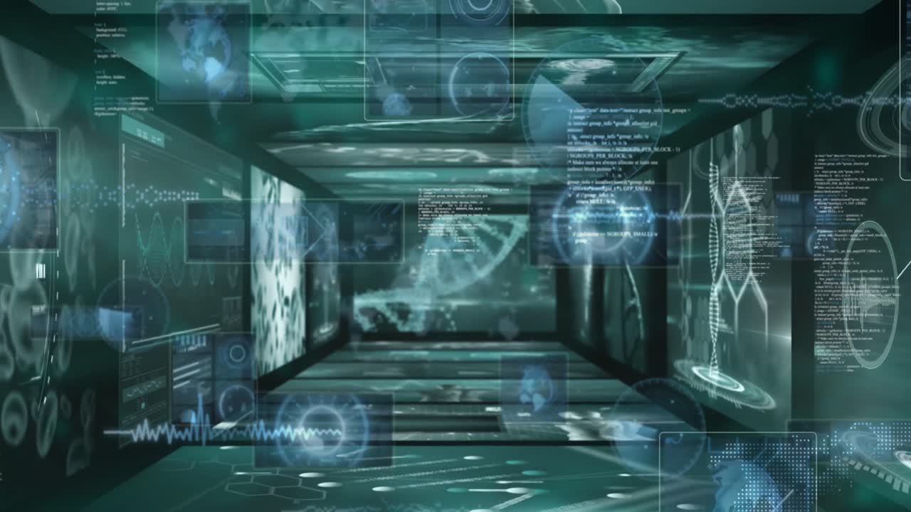 디지털 스크린에서 데이터 처리의 애니메이션