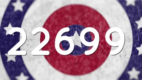 animación de números que crecen sobre las estrellas de la bandera estadounidense y coloreados en círculos