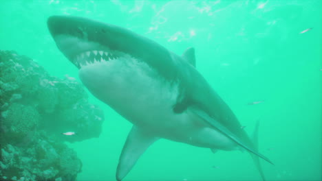 large-great-white-shark-swims-near-the-surface-off-the-coast