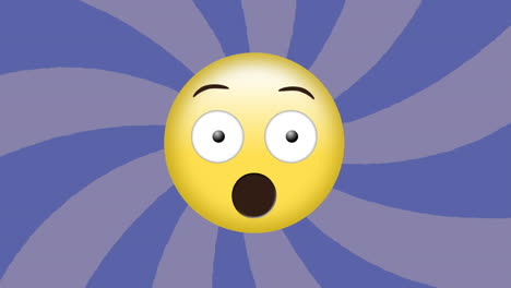 animación del icono de emoji sorpresa sobre el fondo del patrón de rayas