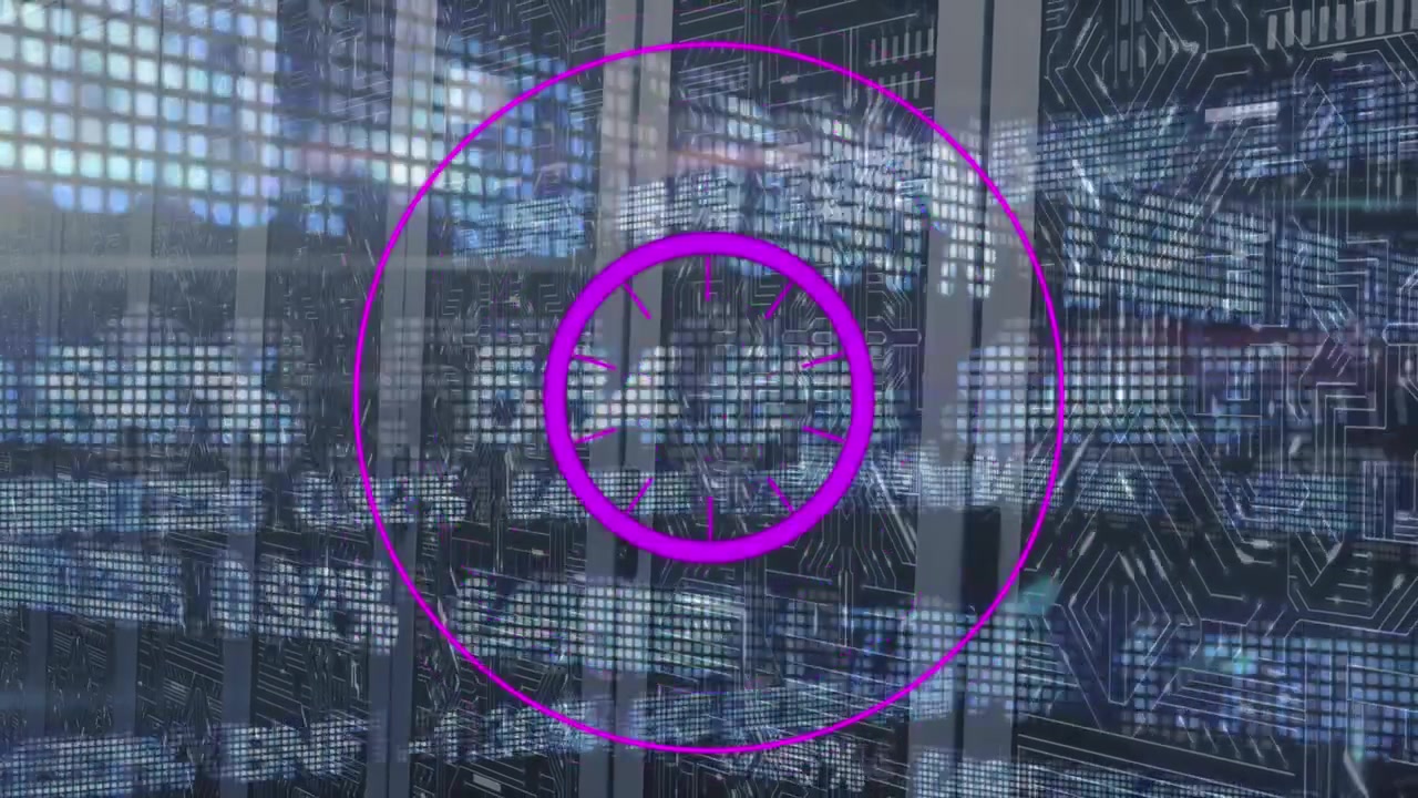Animation of shapes and data processing over server room