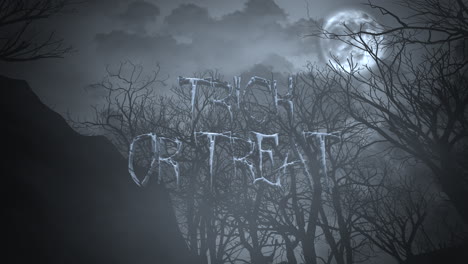 truco o trato con bosque místico y luna en la noche