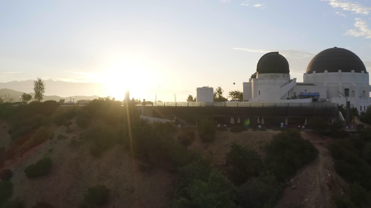 Beautiful aerial reveal of the Griffith Observatory during sunrise