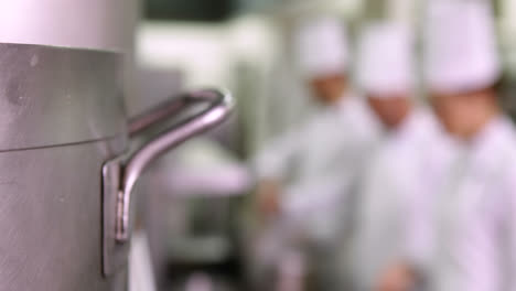 equipo de cocineros que trabajan en la estación de orden ocupada