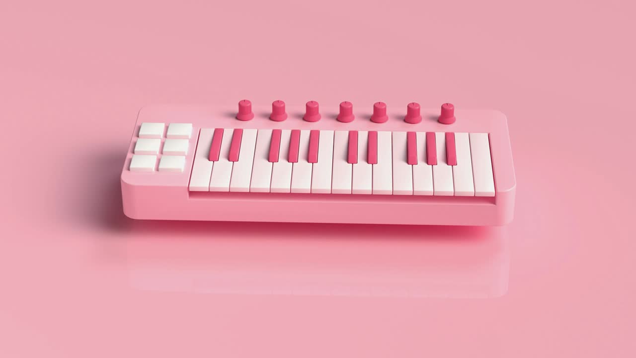 mini teclado rosado piano estilo de dibujos animados movimiento abstracto renderización 3d
