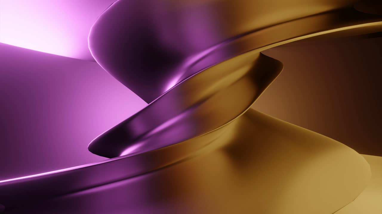 Abstract 3D Rendering of Metallic Shapes in Purple and Gold
