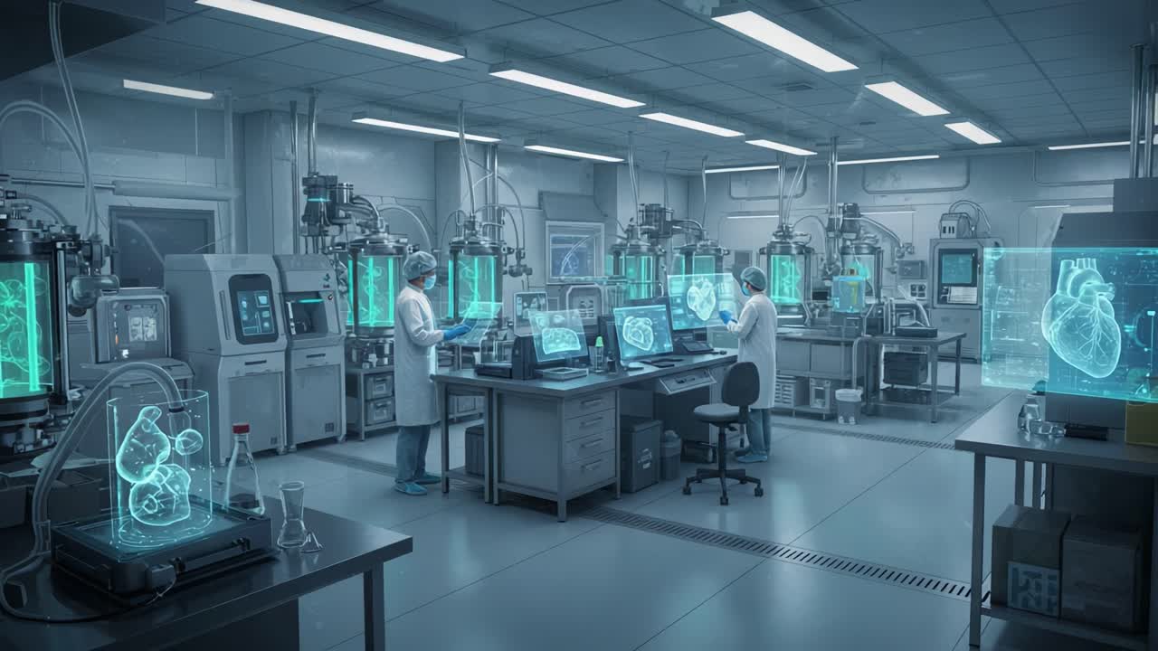 Advanced Biomedical Research Laboratory Showcasing Cutting-Edge Heart Models and Innovative Technology in a State-of-the-Art Space for Life Science Discoveries