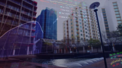 animación del procesamiento de datos sobre el paisaje urbano