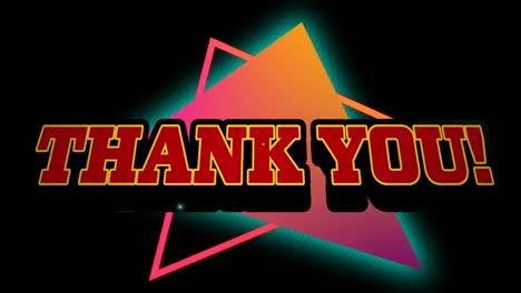 animation of thank you text over neon shapes on black background