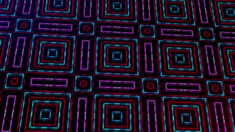 ilustración animada de luz brillante con puntos rosados, rojos y azules y estrellas de formas cuadradas.