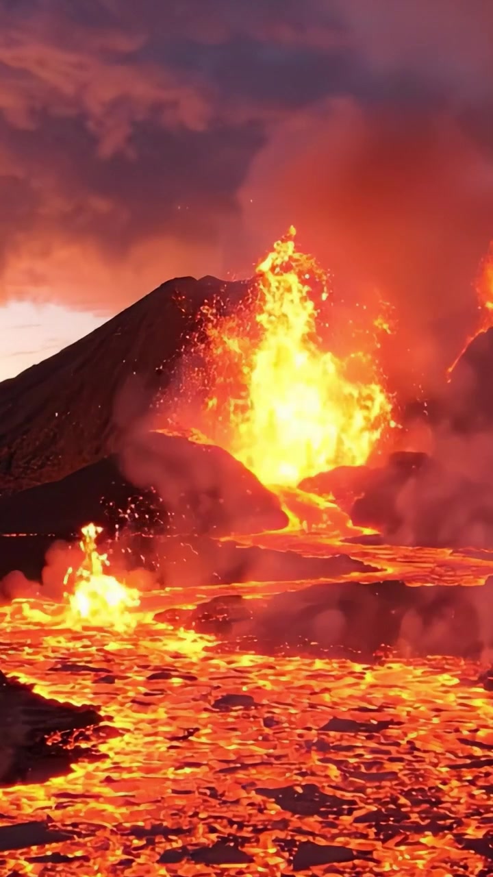 Majestic Volcanic Eruption: An Awe-Inspiring Display of Nature's Fury as Lava Flows Vigorously, Illuminating the Landscape with Brilliant Hues and Raw Energy