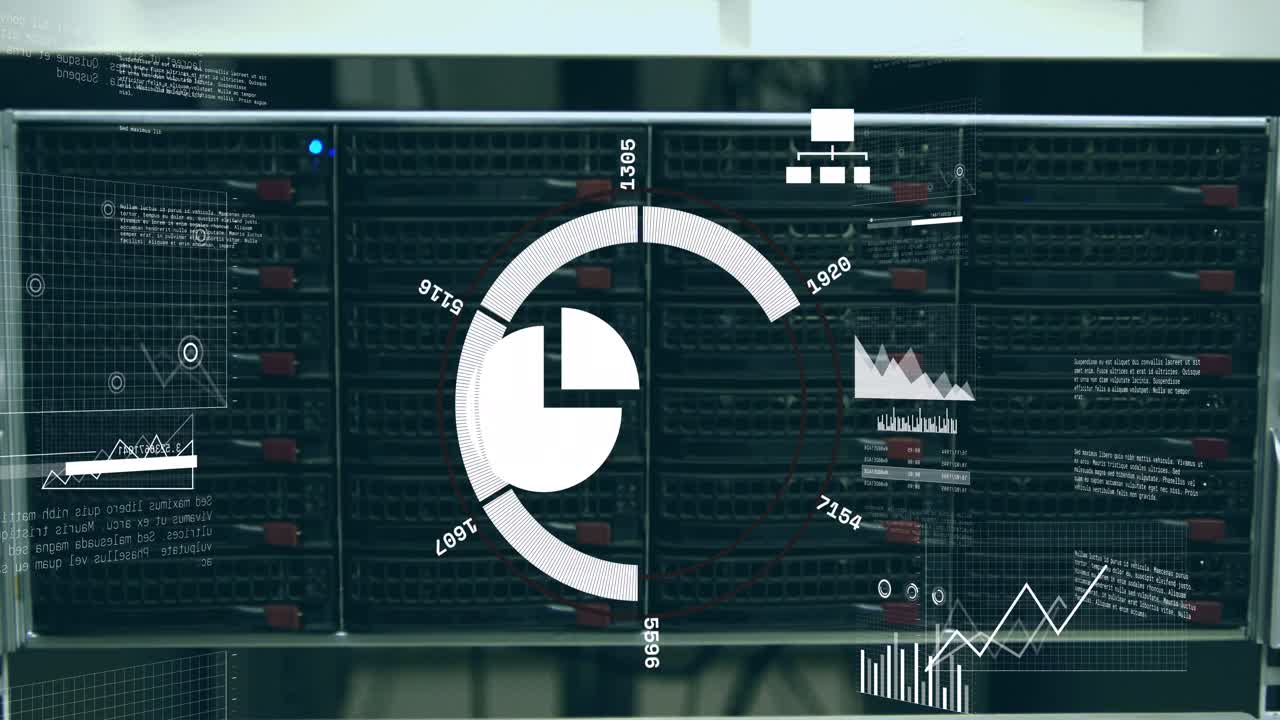 animación de escaneo de alcance y procesamiento de datos sobre una oficina vacía