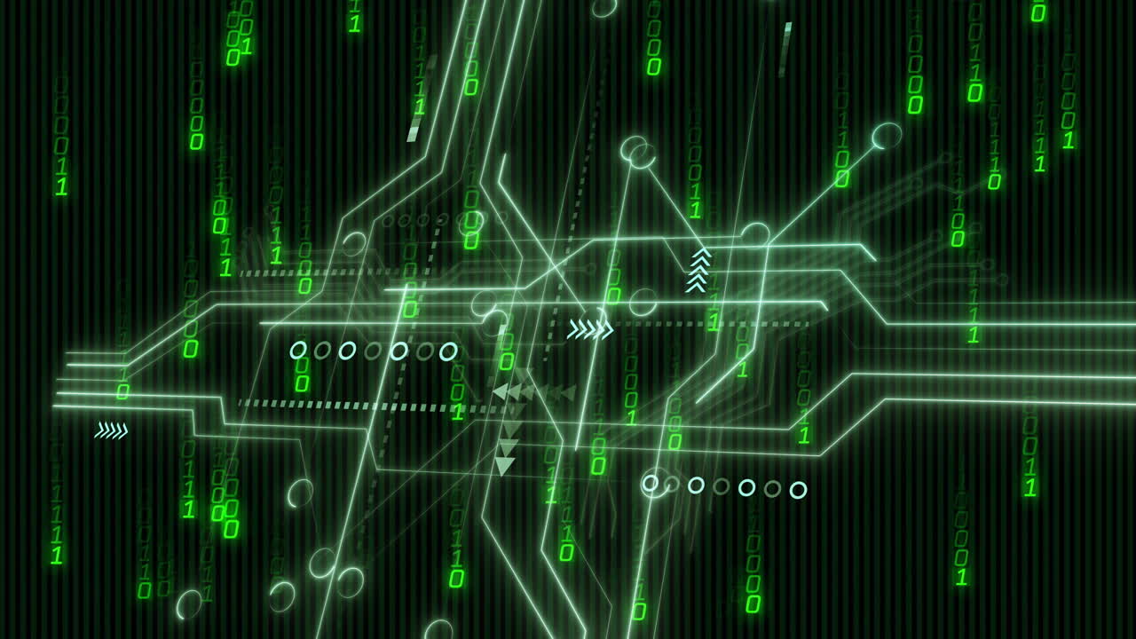animación de codificación binaria y procesamiento de datos sobre fondo negro