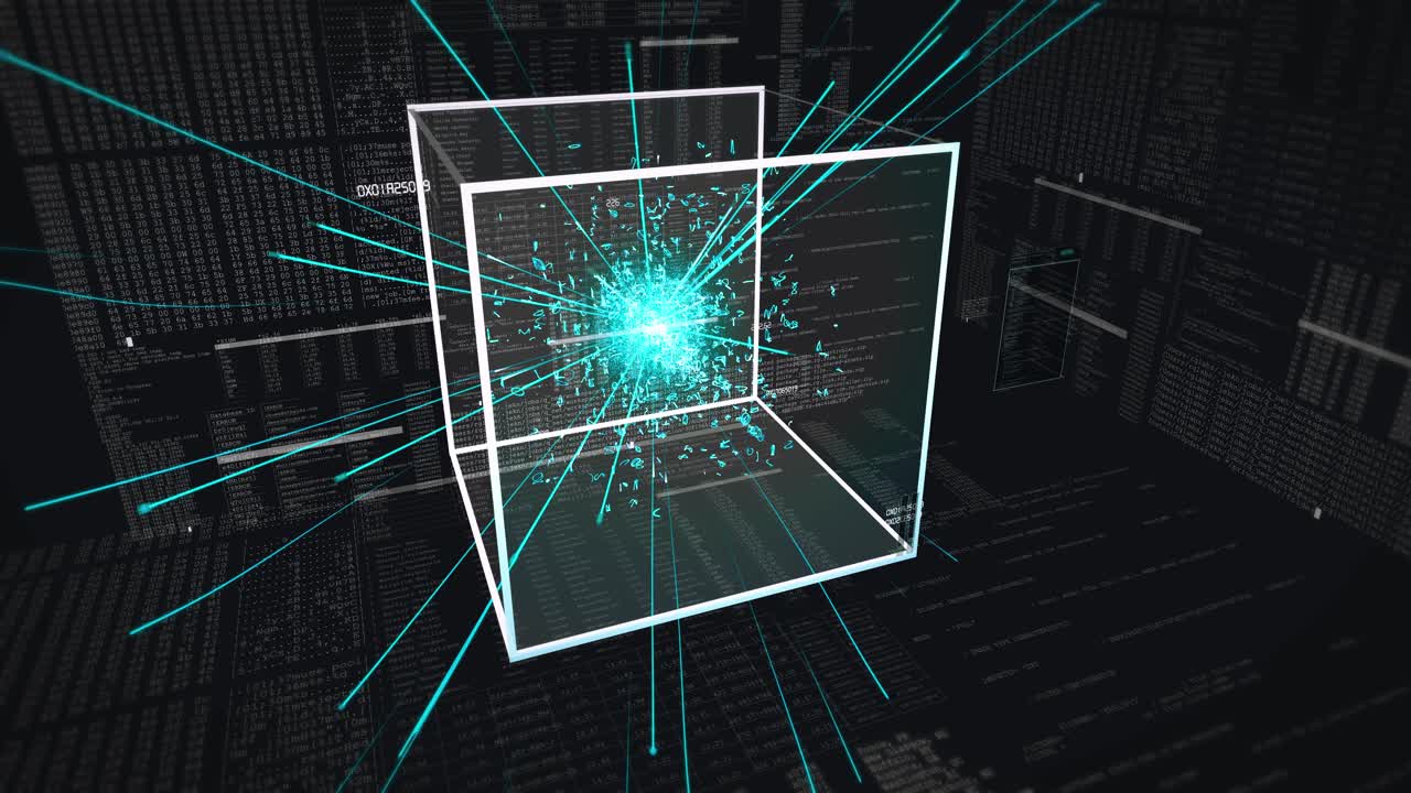 Inside computer network - Artificial intelligence - Lines of code data - 3D animation