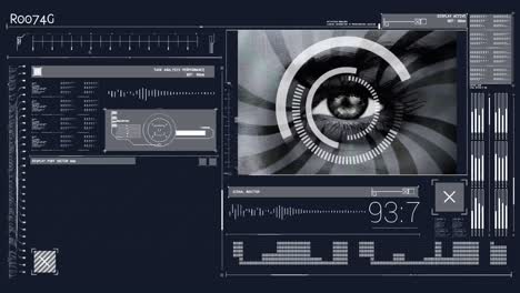 Animation of scope scanning and data processing on black background