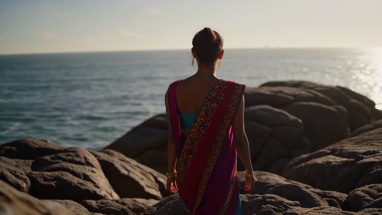 Woman in Sari by the Ocean