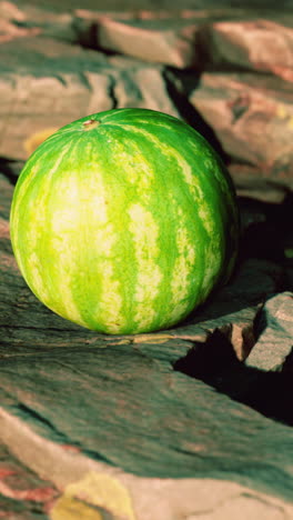 a ripe watermelon on a wooden surface