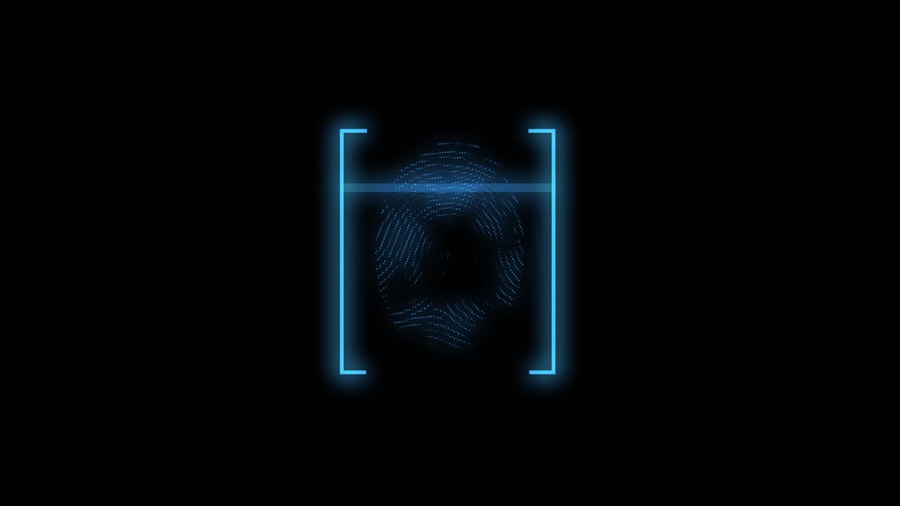 Digital Fingerprint Biometric Scan Animation on Black Background