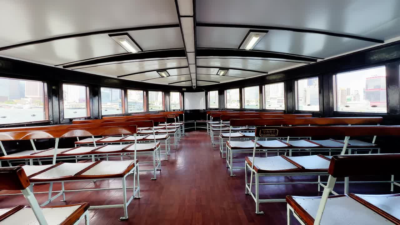 Empty Star Ferry Sailing Victoria Harbour in Hong Kong During Pandemic Lockdown