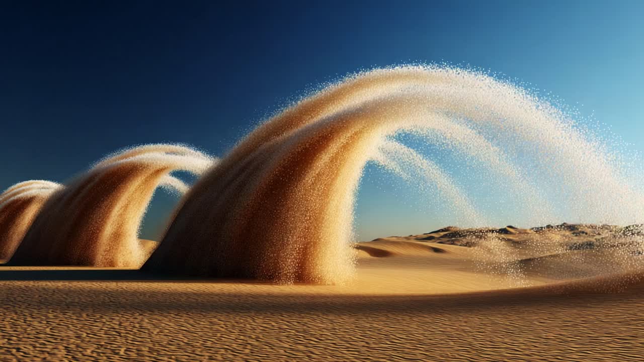 A Captivating Display of Eroding Sand Waves in a Serene Desert Landscape, Illustrating Nature's Unseen Forces and the Beauty of fluid Dynamics in a Golden Terrain
