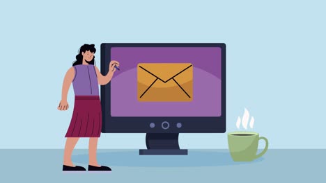 elegant businesswoman with desktop and email