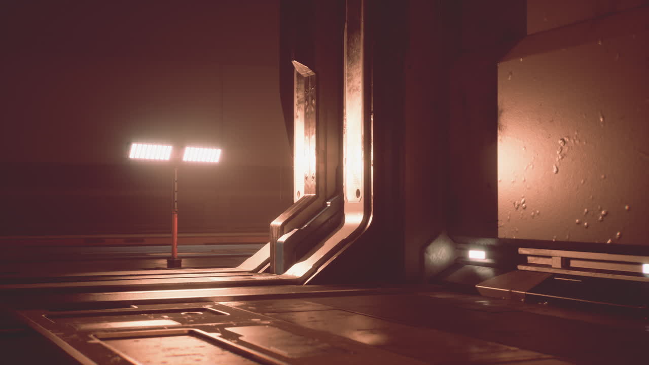 interior de una nave espacial futurista con paredes metálicas y una luz brillante