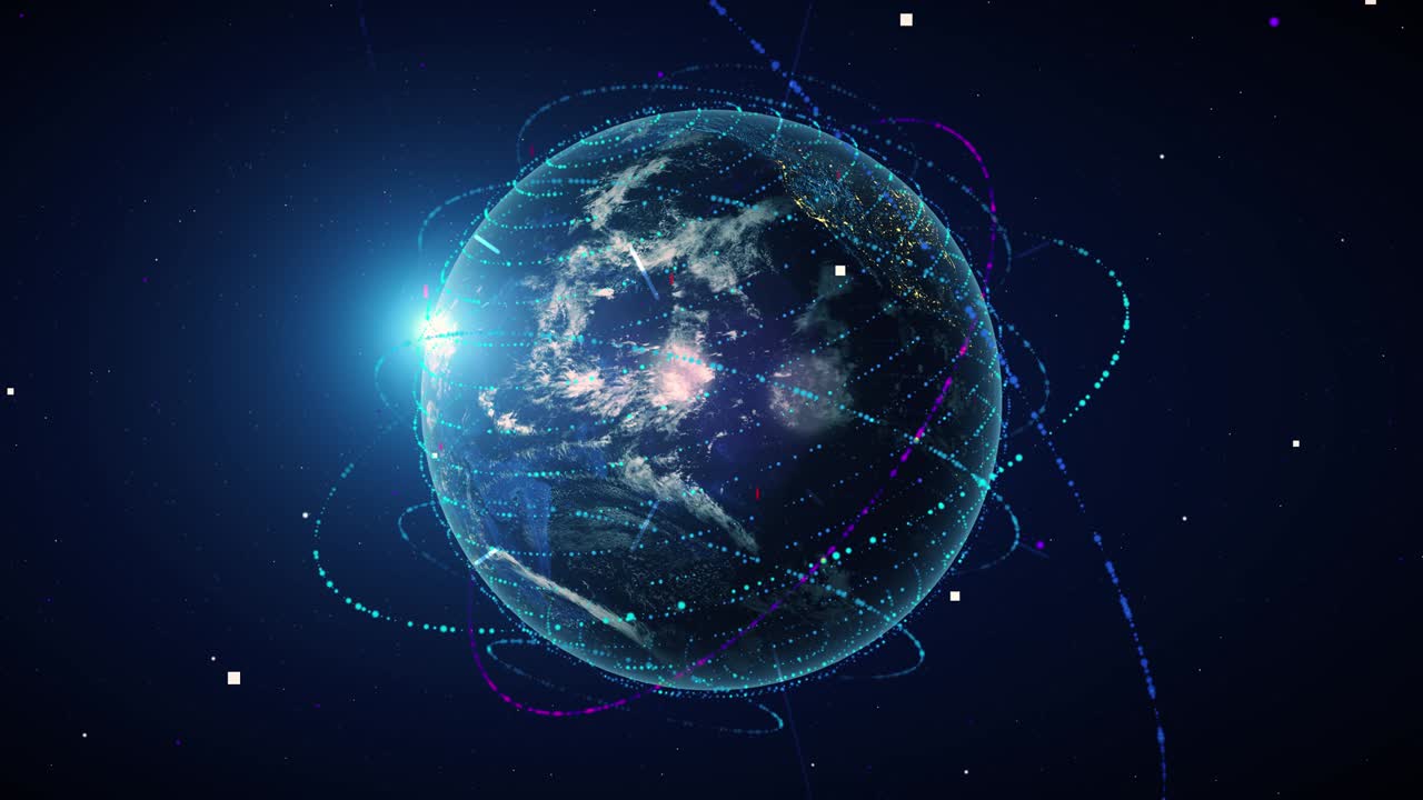 4k tierra con líneas de conexión (espacio de copia) - en bucle