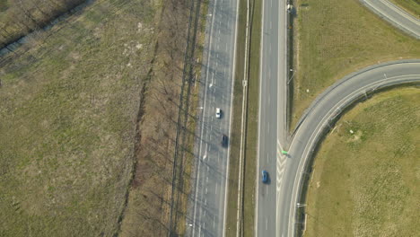 cars moving on speed road s7 cdry poland aerial view from top to bottom