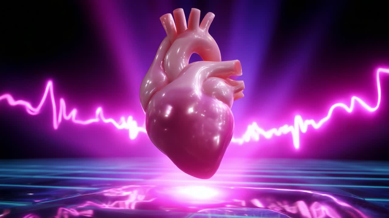 A Beautifully Rendered Anatomical Heart Suspended in a Vibrant, Energetic Environment with Visual Pulse Waves Creating a Striking and Dynamic Presentation of Life and Vitality