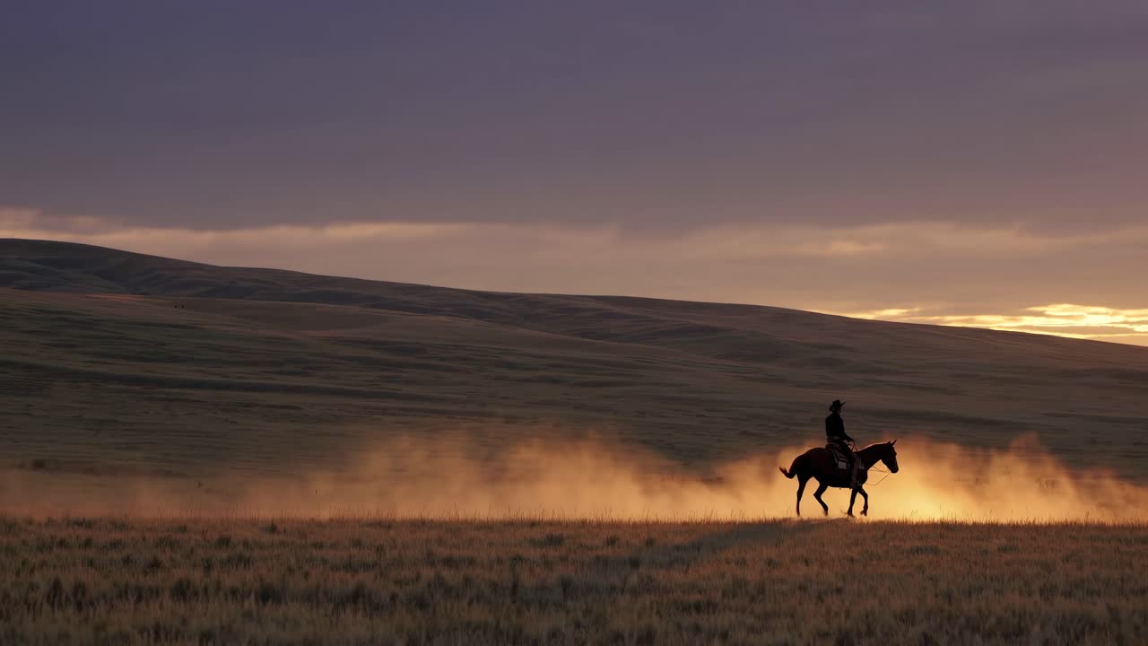 Cowboy a cavallo al tramonto