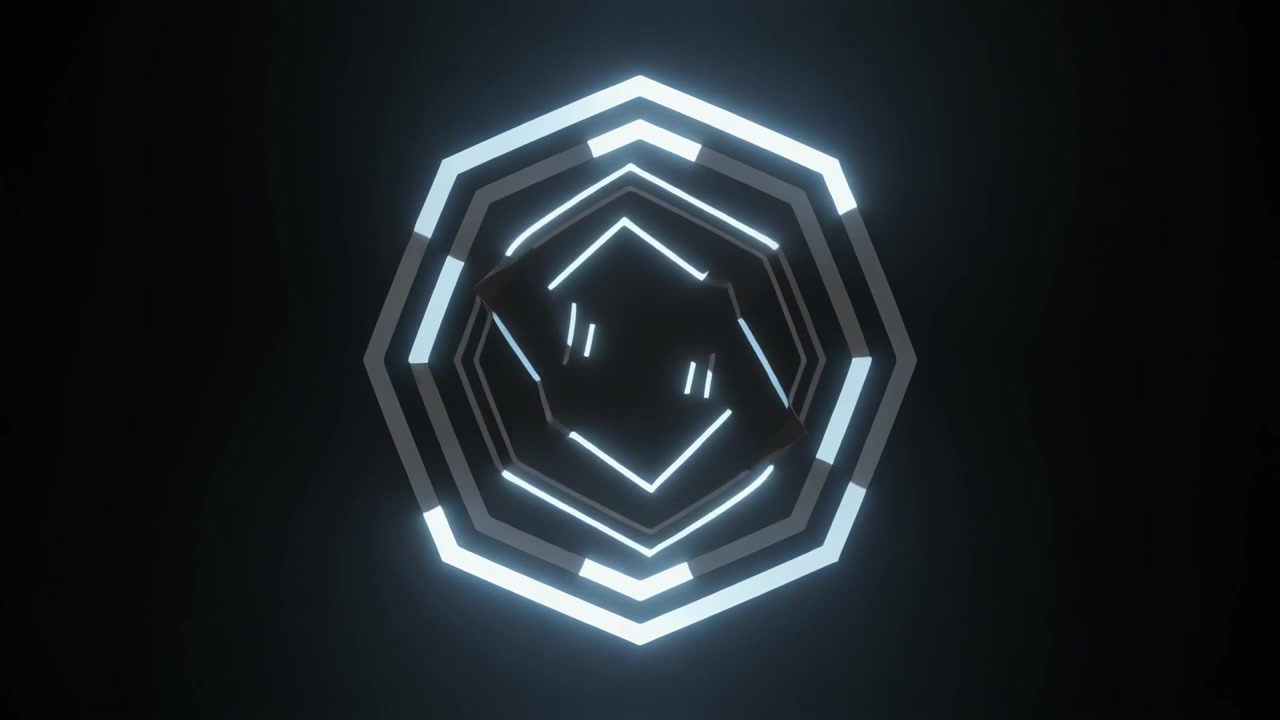 Abstract Rotating Octagonal Tunnel with Glowing Blue Light