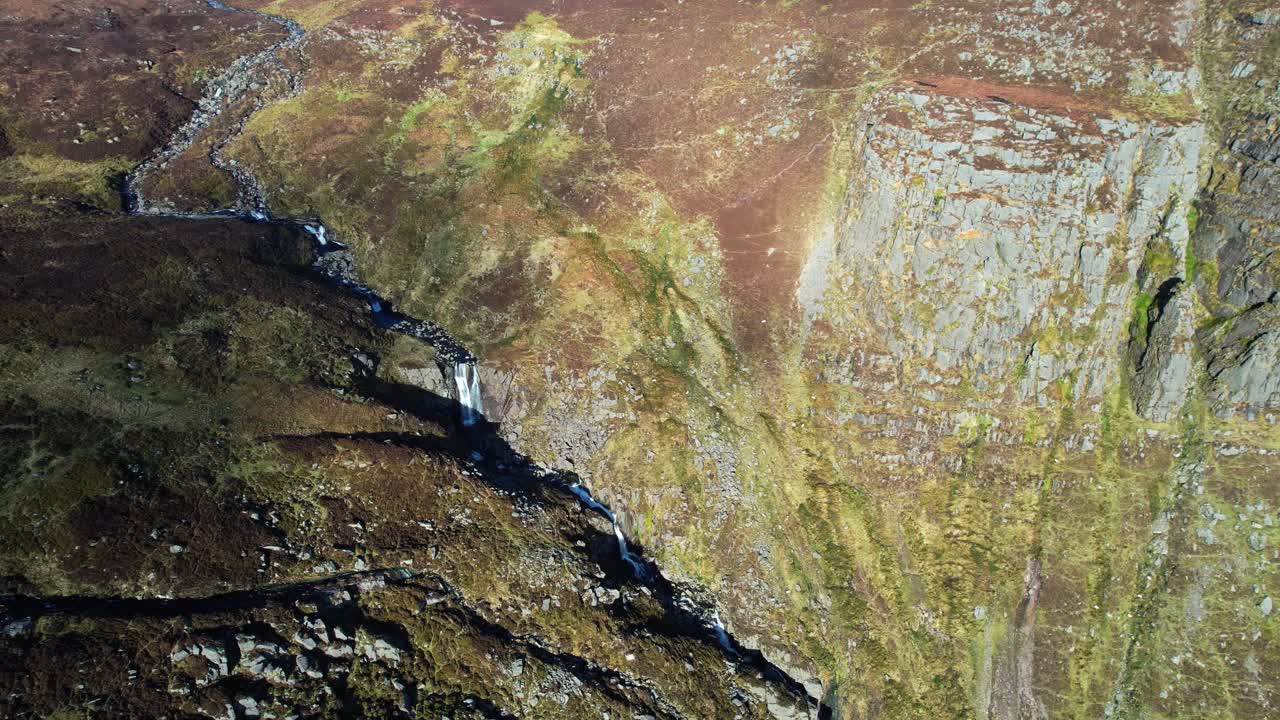 Irish Mountains drone circling epic Mahon falls High in The Comeragh Mountains Waterford wild beauty