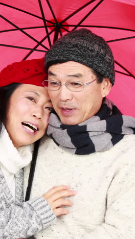 mature asian couple under an umbrella