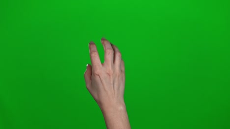conjunto de 7 diferentes gestos de zoom de agarre de mano completa en la pantalla verde de la mano de la mujer