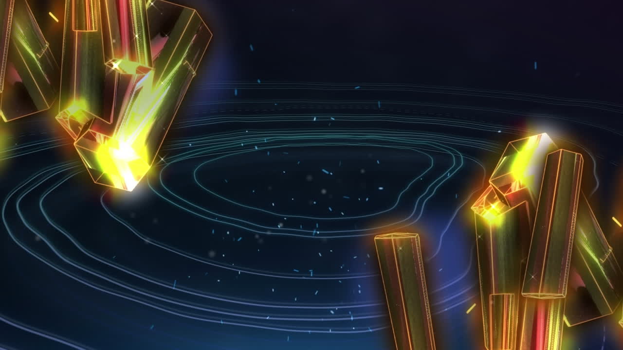 검은 바탕 위에 네온 다이아몬드와 이소히프스의 애니메이션