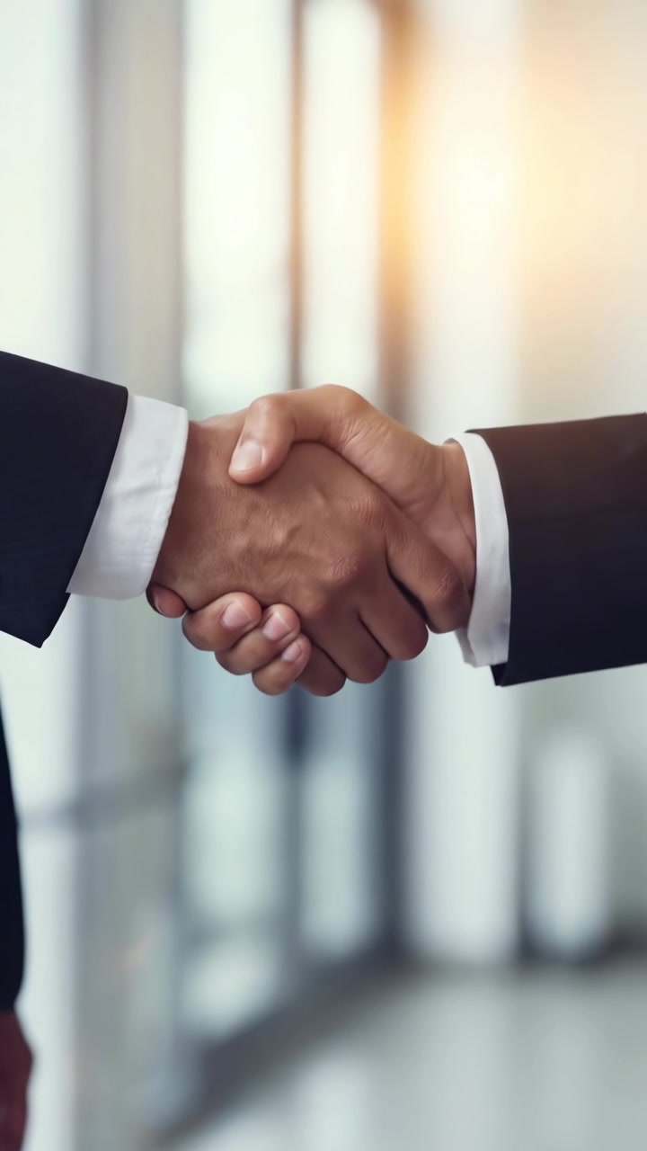 Stretta di mano professionale tra due professionisti in un ufficio