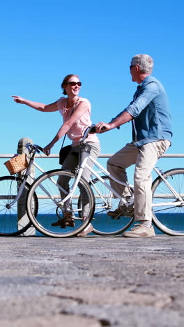 active seniors going on a bike ride by the sea