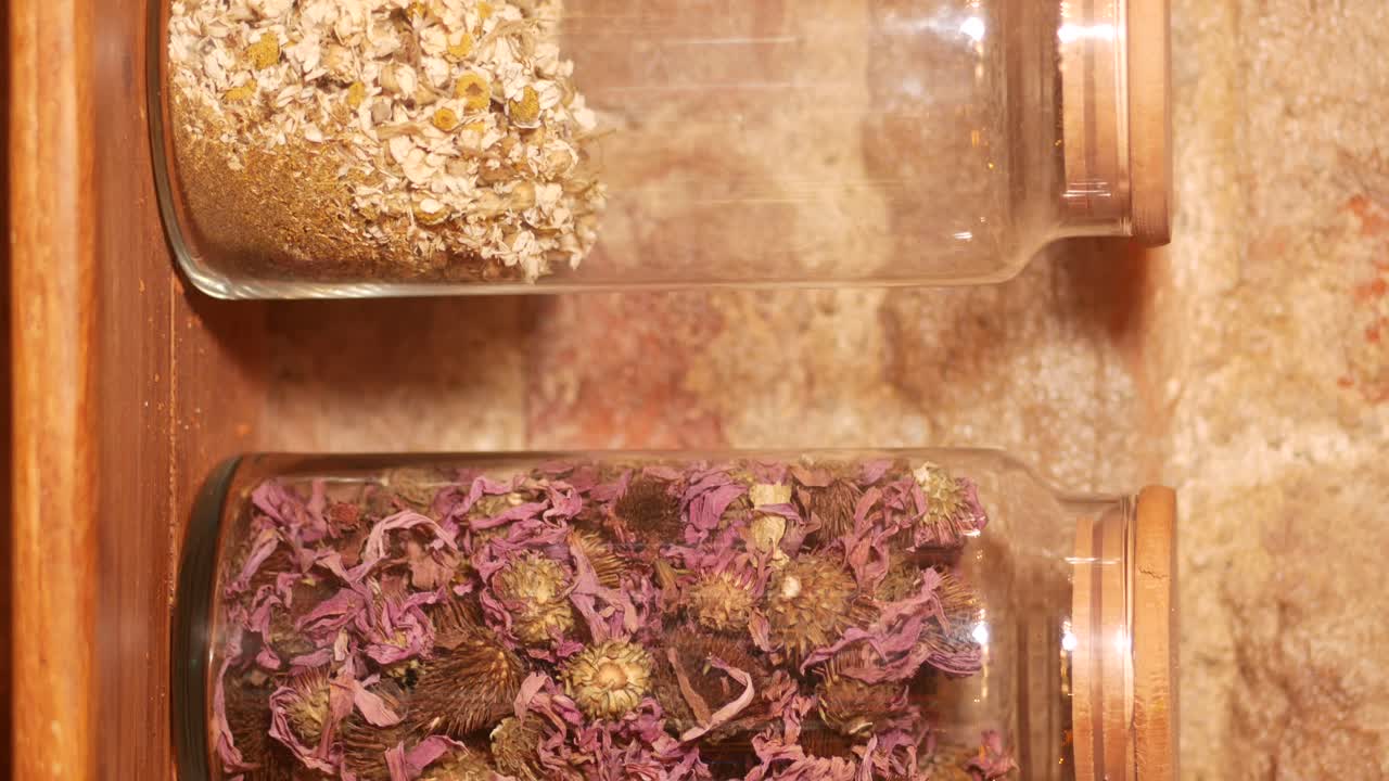 Dried Herbs in Glass Jars